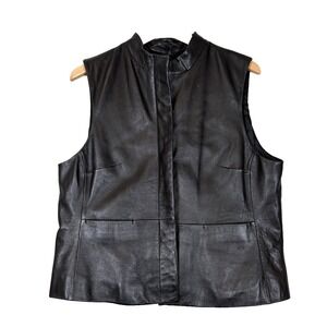 Coldwater Creek Vest Black Leather 5- Button Large Biker Vest Soft Lightweight‎